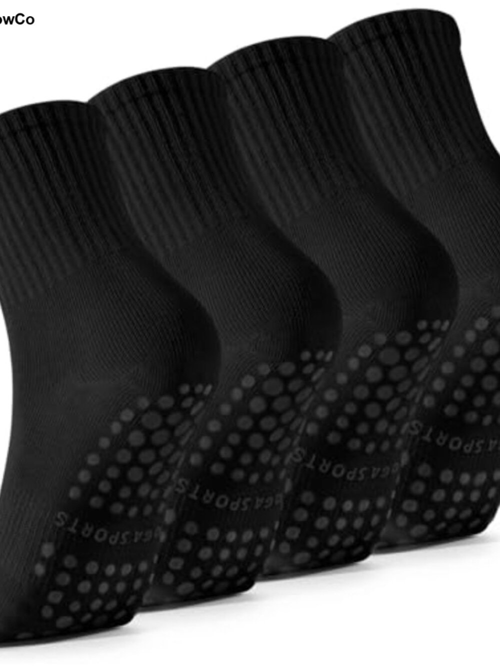 Pilates Socks with Grips for Women Non Slip Crew Yoga Barre Grip Socks 4 Pairs
